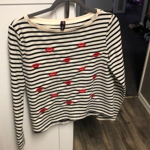 Betsey Johnson performance striped kiss sweatshirt